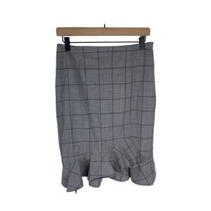Banana Republic Gray Plaid Ruffle Hem Skirt Womens Size 6